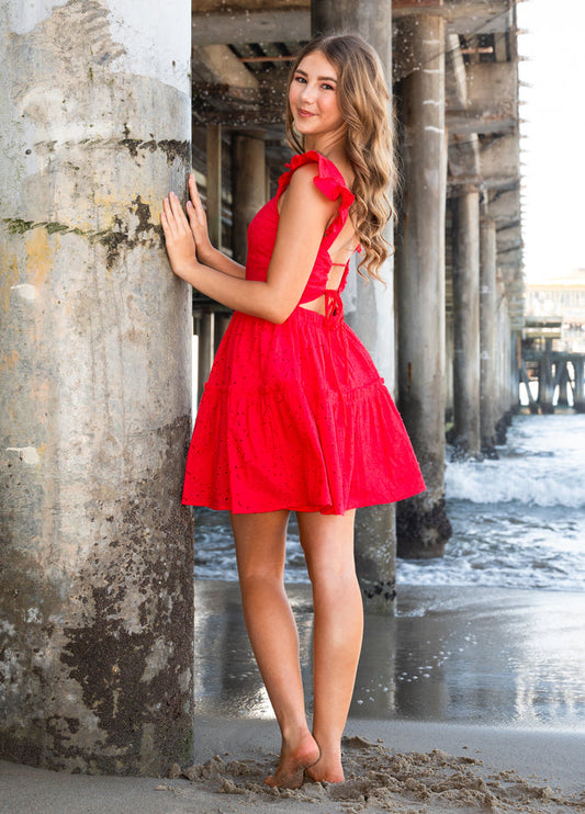 BIANCA Lace Back Ruffle Dress