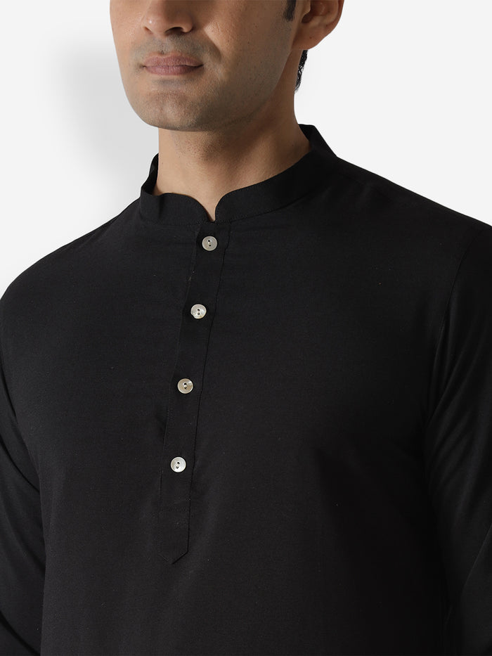 Black Cotton Plain Kurta