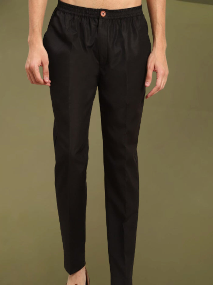 Black Cotton Silk Indowestern Achkan Kurta Trouser Set