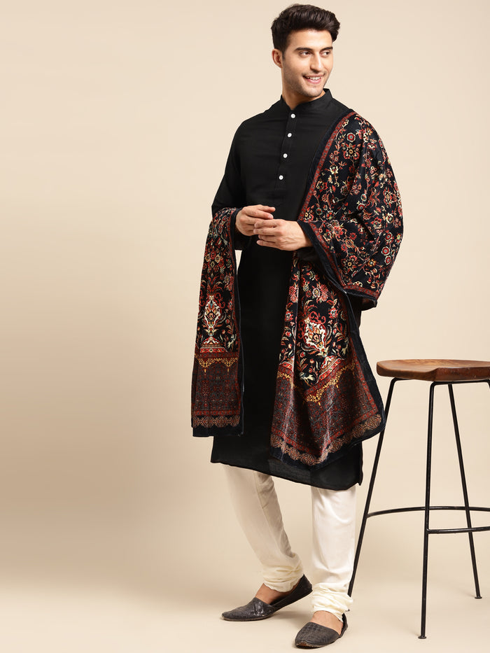 Black Silk Blend Kurta Churidar with Festive Dupatta