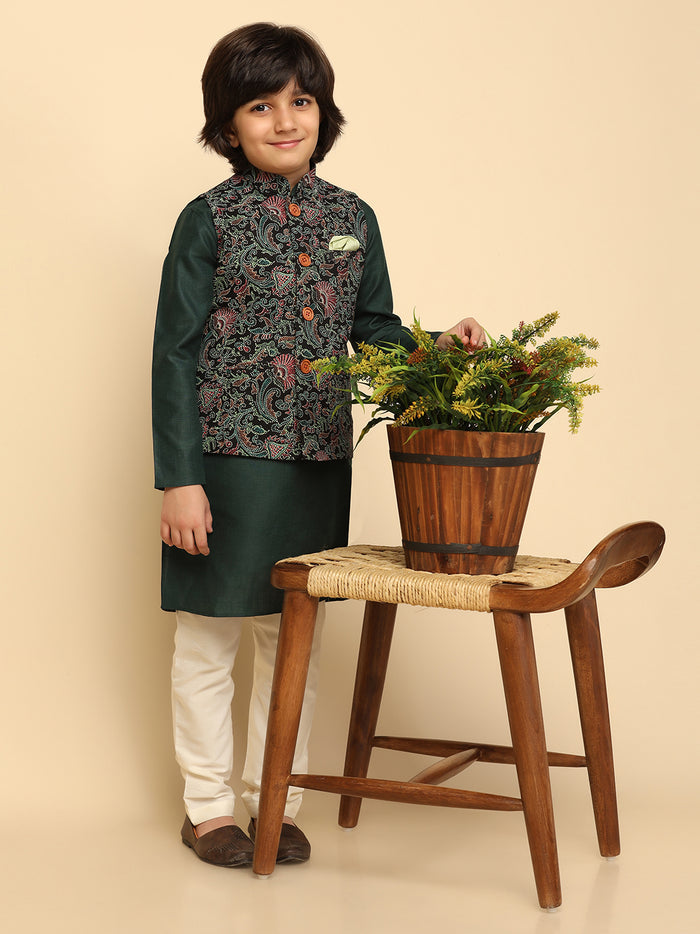 Boy's Black Printed Nehru Jacket