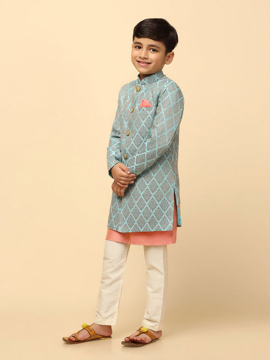 Boy's Blue Kurta Indowestern Pyjama Set