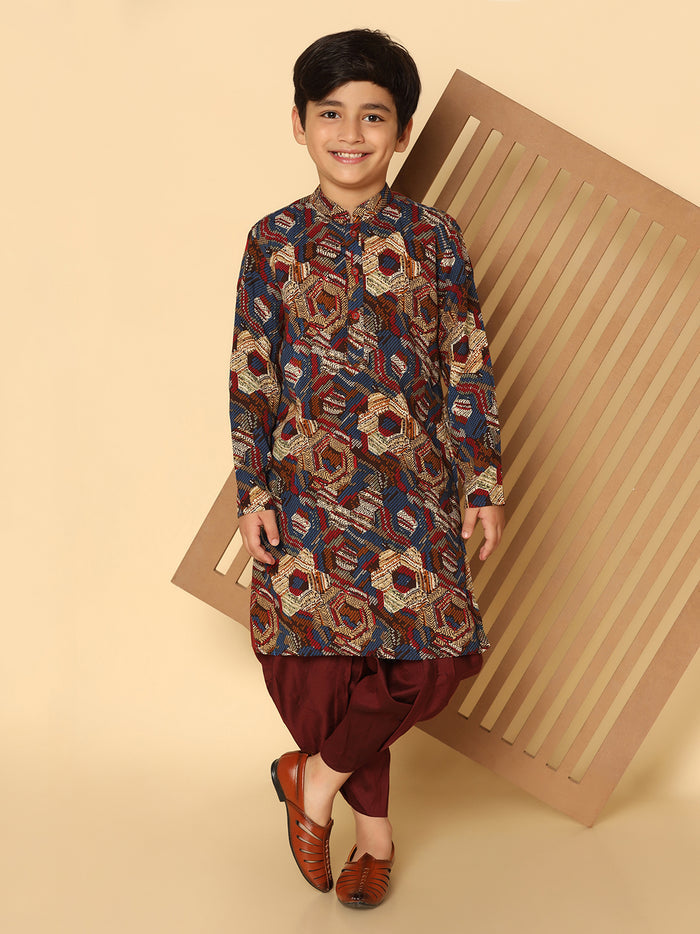 Boy's Maroon Kurta Dhoti Set