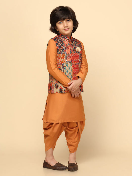 Boys Multi-Color Kurta Jacket Dhoti Sets
