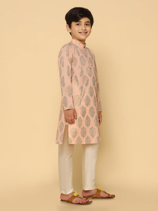 Boy's Pink Printed Kurta