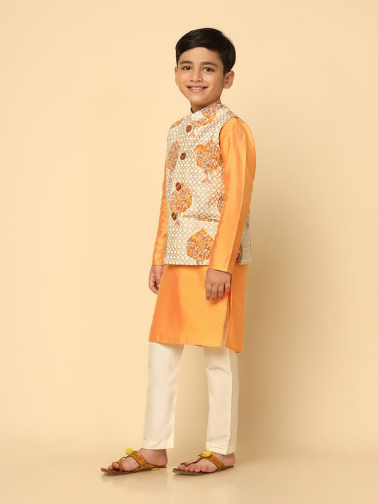 Boys Yellow Kurta Jacket Pyjama Sets