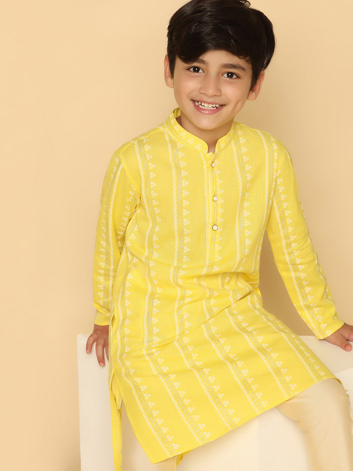 Boy's Yellow Printed Kurta