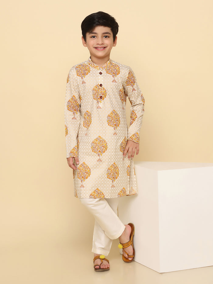 Boy's Yellow Printed Kurta