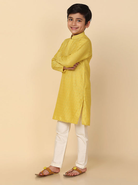 Boy's Yellow Solid Textured Kurta