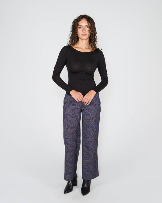 CARLY MERINO LONG SLEEVE CREWNECK SHIRT - BLACK