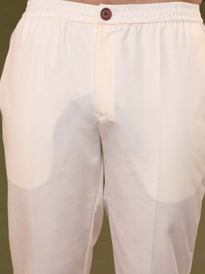 Cream Floral Silk Blend Sherwani Trouser Set