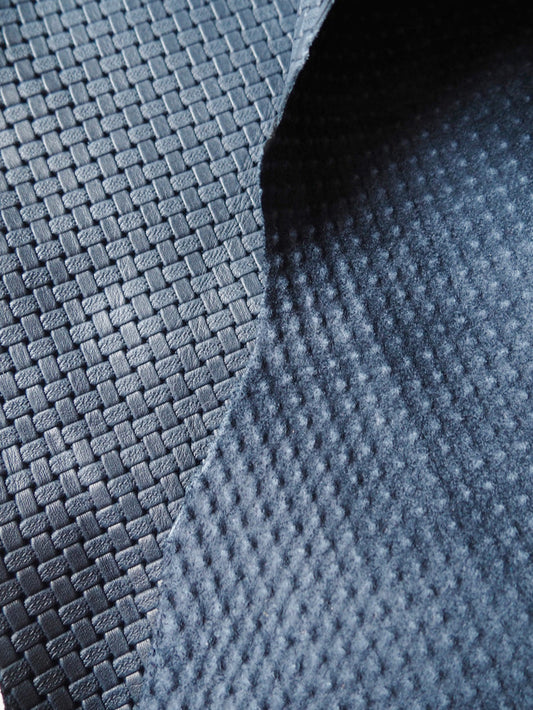 Embossed Navy Basketweave Calfskin