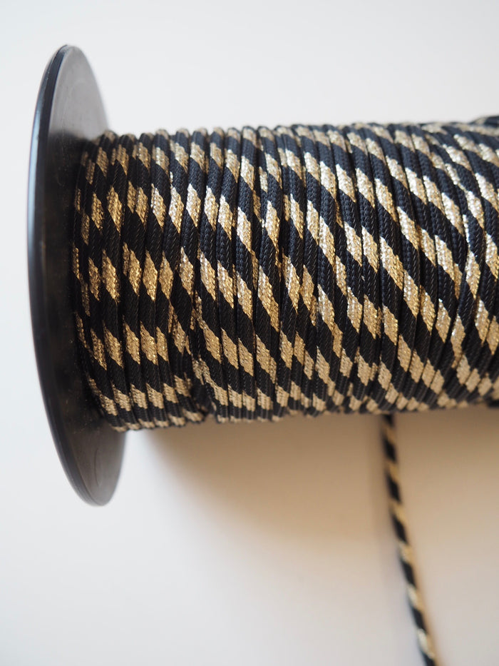 Gold and Black Metallic Stripe Cord 4mm