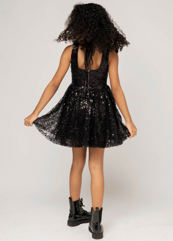 HARPER Square Neck Open Back Sequin Tulle Dress