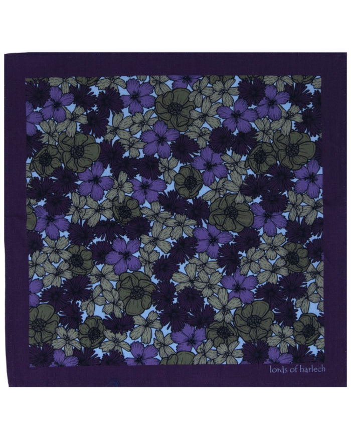 HUDSON DENSE FLORAL MERINO HANDKERCHIEF POCKET SQUARE - OLIVE