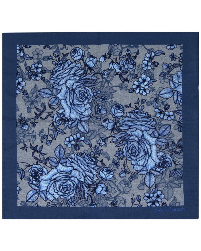 HUDSON ROMA FLORAL MERINO HANDKERCHIEF POCKET SQUARE - FLANNEL