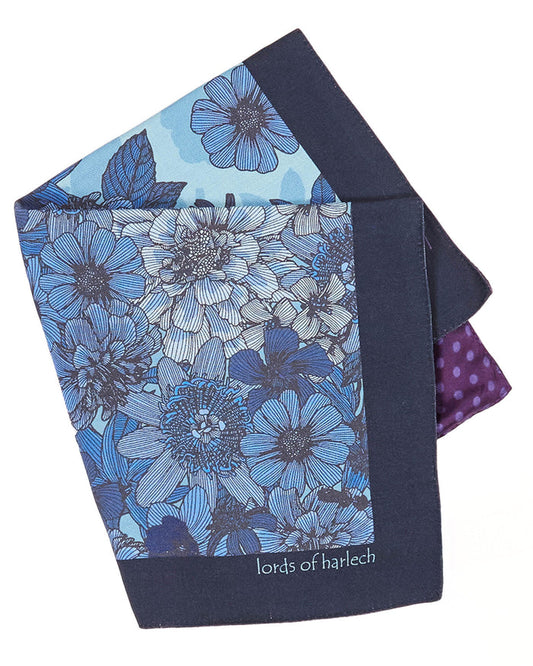 HUDSON VALENCIA FLORAL MERINO HANDKERCHIEF POCKET SQUARE - TEAL
