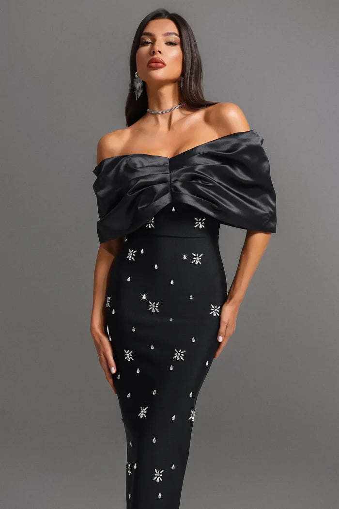 Irène Black Off-Shoulder Dress