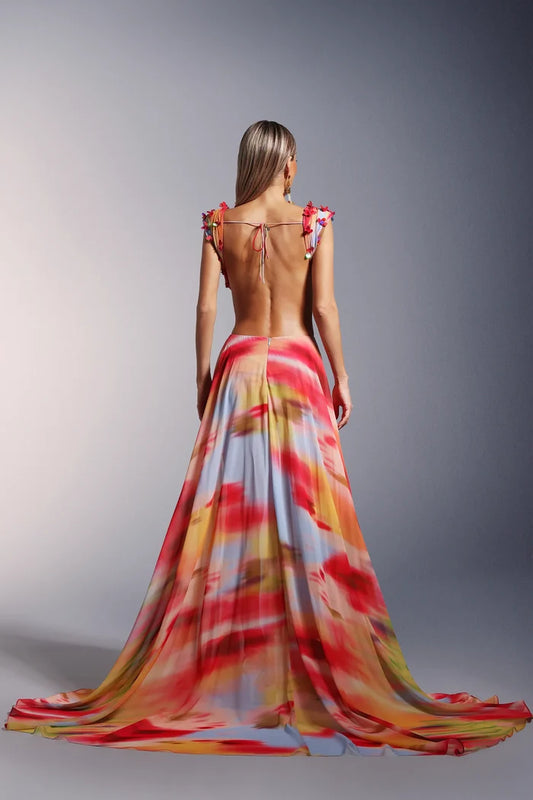 Jaelyn
Open-Back Floral Tie-Dye Maxi Gown