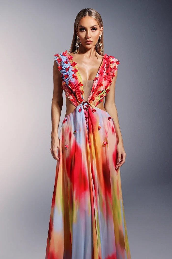 Jaelyn
Open-Back Floral Tie-Dye Maxi Gown