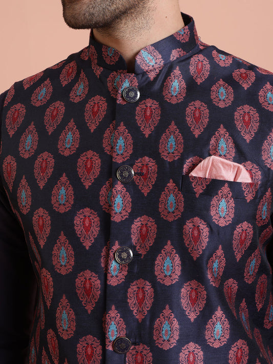 Kisah Men's Blue Woven Design Nehru Jacket