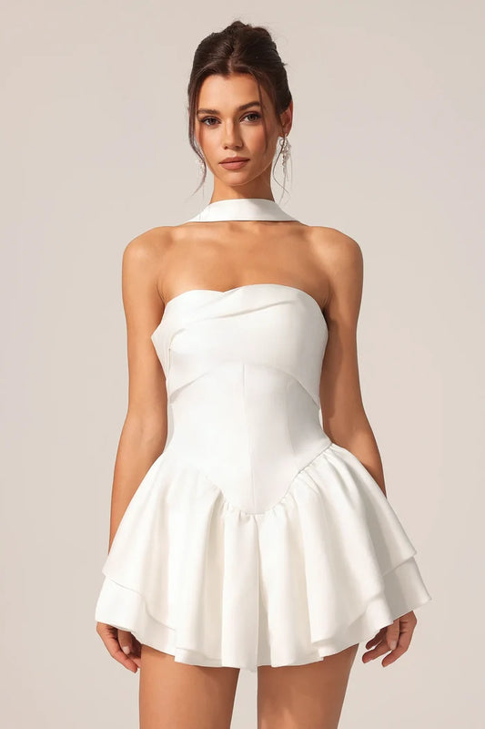 Lennox
White Strapless Ruffle Mini Dress