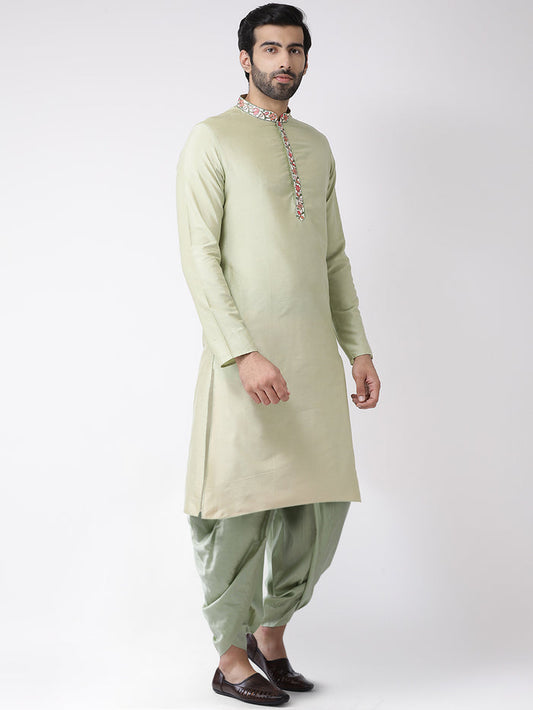 Light Green Embroidered Collar Kurta with Dhoti