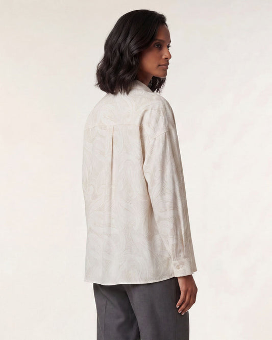 LYDIA CROCHET CROCHET PAISLEY IVORY WOMENS RELAXED LINEN SHIRT