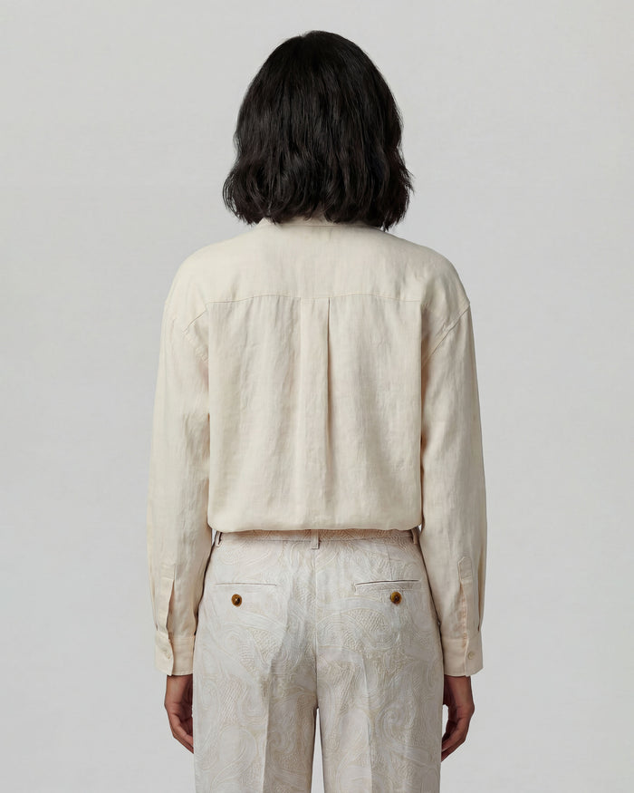 LYDIA CROCHET NATURAL WOMENS RELAXED LINEN SHIRT
