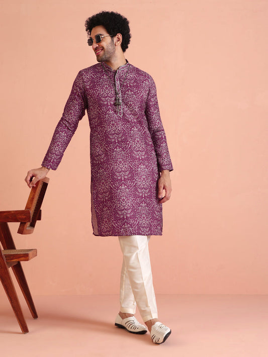 Magenta Pashmina Printed Kurta Trouser Set