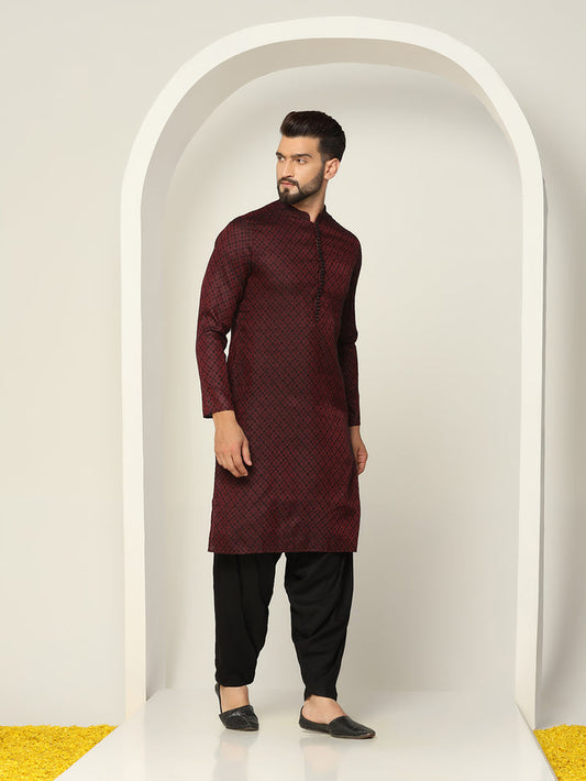 Maroon Art Silk Kurta Black Patiala Set