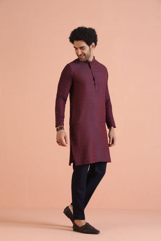 Maroon Cotton Silk Paisley Printed Kurta