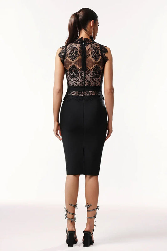 Matilda Lace High-Neck Bodycon Midi Dress