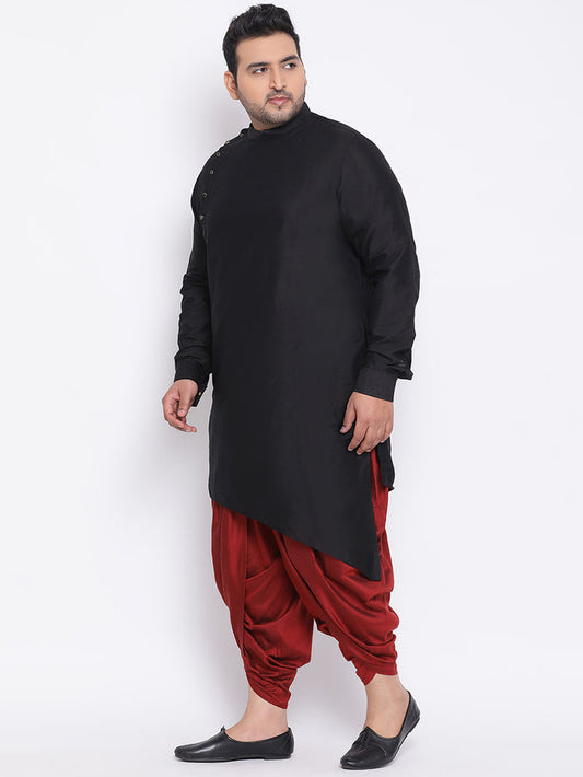 Men Black Solid Asymmetrical Kurta Dhoti Set