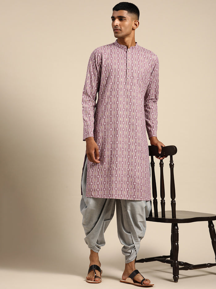 Men Purple Woven Design Kurta