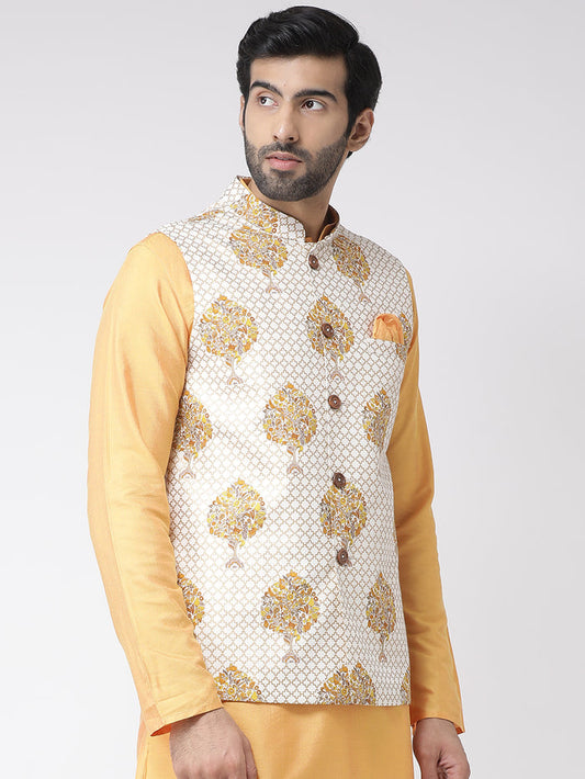 Men Yellow Printed Nehru Jacket