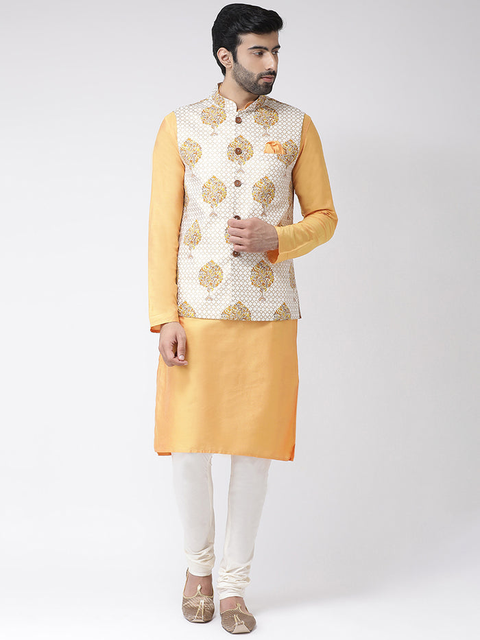 Men Yellow Printed Nehru Jacket