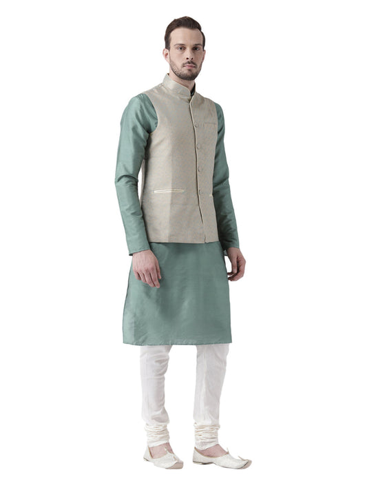 Men's Beige Kurta Jacket Pyjama Set