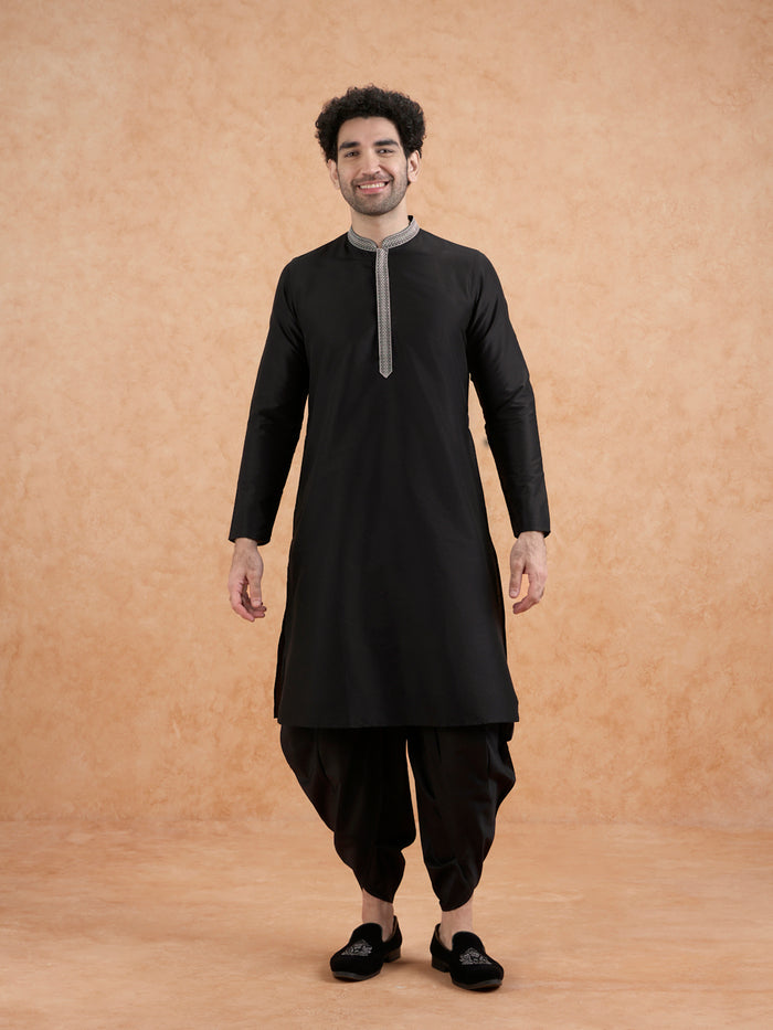 Men's Black Kurta Dhoti Set