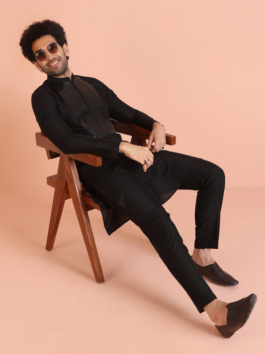 Men's Black Kurta Trouser Set