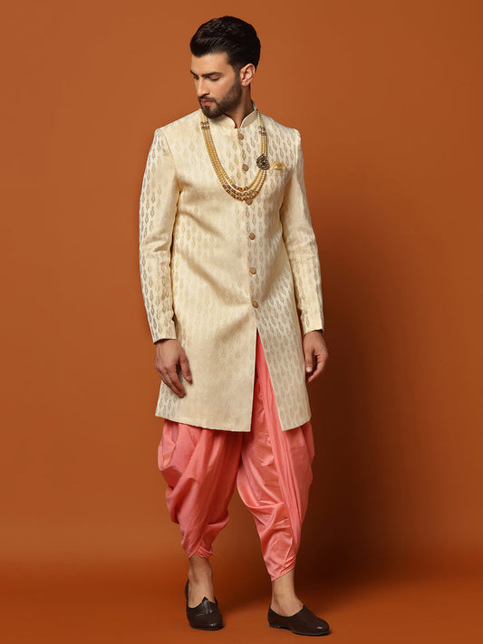 Men's Cream Indowestern Set With Dhoti