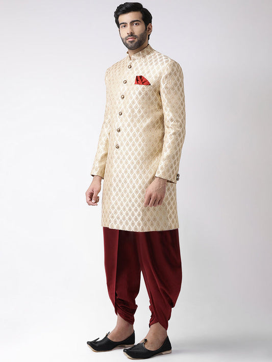 Men's Gold Indowestern Set With Dhoti