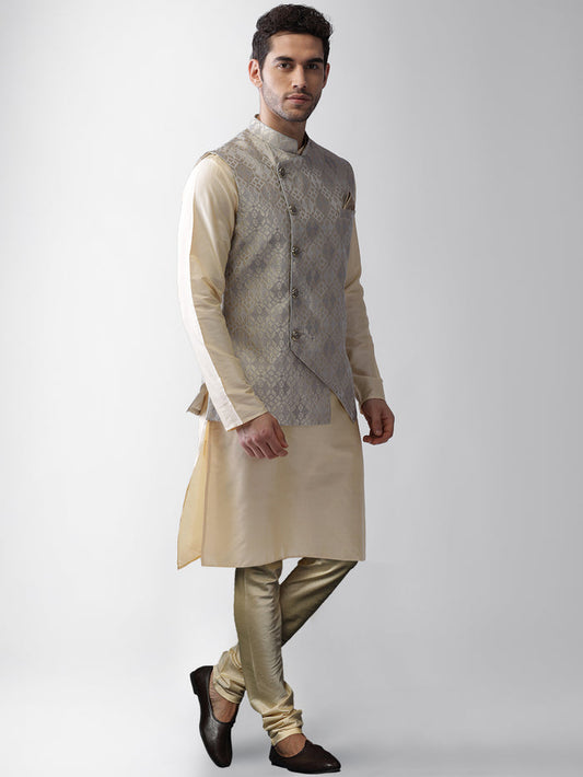 Men's Grey Kurta Jacket Pyjama Set