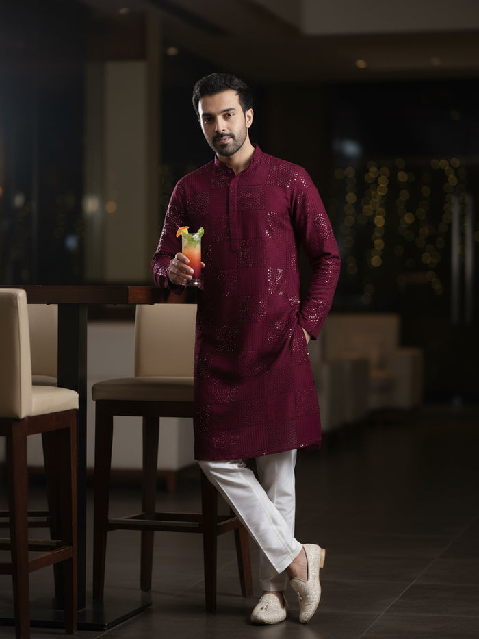 Men's Maroon Kurta Trouser Set