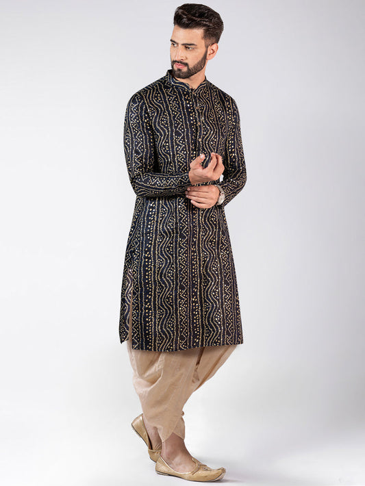 Men's Navy Blue Kurta Dhoti Pants Set