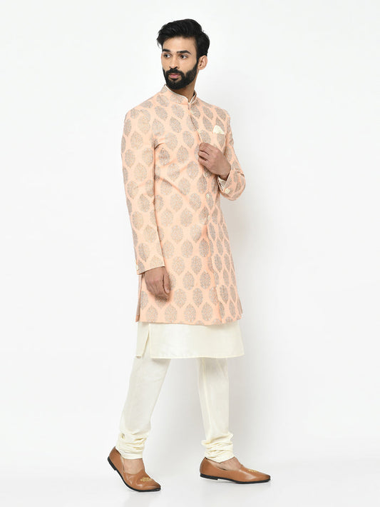 Men's Pink Indowestern Set With Kurta and Churidar