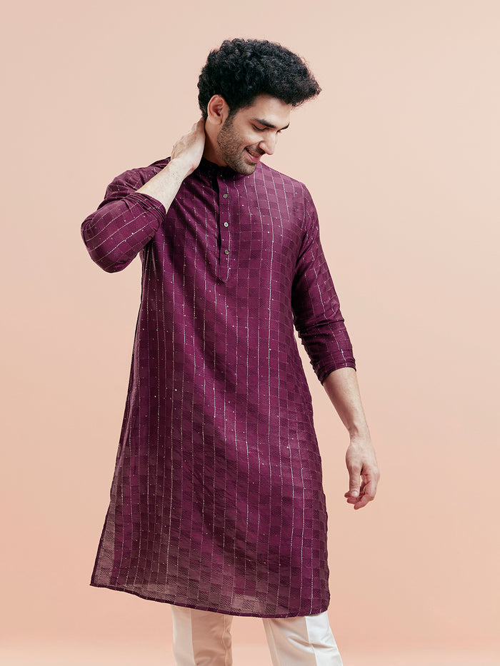 Men's Wine Kurta Trouser Set