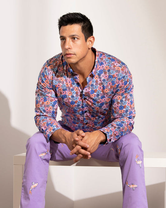 Mitchell Flowerbead Coral Blue Shirt