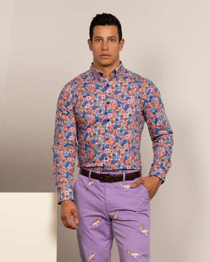 Mitchell Flowerbead Coral Blue Shirt