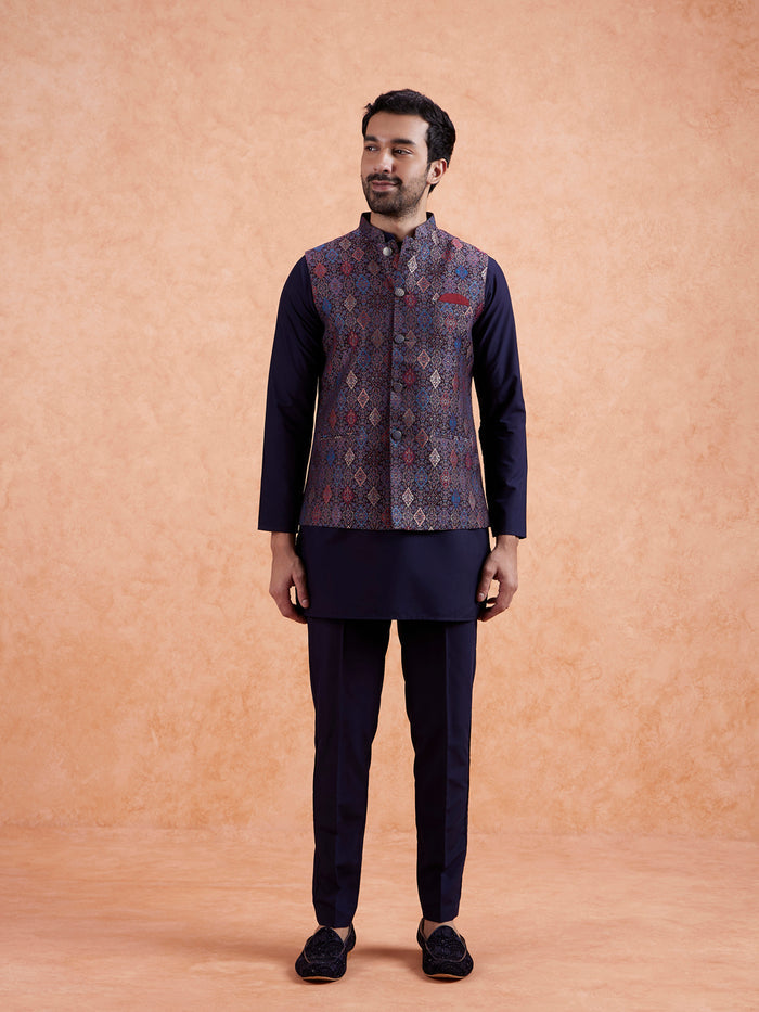 Multi-Coloured Jacquard Nehru Jacket
